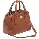 Bulldog Satchel Style Conceal Carry Purse W/ Holster Chestnut W/ Leopard Trim - Bulldog
