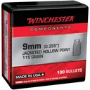Winchester Handgun Bullets 9mm Luger .355" 115 gr JHP 100/ct - Winchester