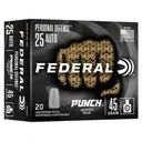 Federal Personal Defense Punch Handgun Ammunition .25 Auto 45gr Solid 825 fps 20/ct - Federal