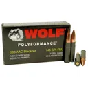 Wolf Polyformance Rifle Ammunition .300 Blackout 145gr FMJ 1985 fps 20/ct - Wolf