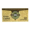 Patriot Sports Brass Case Handgun Ammunition 9mm Luger 124gr FMJ 1148 fps 1000/ct (20-50/ct) - Patriot-Sports