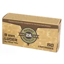 Patriot Sports Brass Case Handgun Ammunition 9mm Luger 124gr FMJ 1148 fps 50/ct - Patriot-Sports