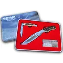 Bear & Son Limited Edition Gift Tin Two Folding Knife Combo Set Stag Delrin - Bear-Son
