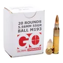 Global Ordnance M193 Rifle Ammunition 5.56X45 NATO 55gr FMJ 3162 fps 20/ct - Global-Ordnance