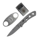 Smith & Wesson Folding Knife Cigar Cutter and Lighter Combo 3" Drop Point Blade Silver - Smith-Wesson