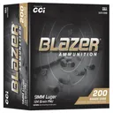 Blazer Brass Handgun Ammunition 9mm Luger 124gr FMJ 1090 fps 200/ct (Trayed) - Cci