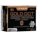 Speer Gold Dot Short Barrel Handgun Ammunition 9mm Luger (+P) 124 gr HP 1150 fps 20/ct - Speer