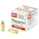 Winchester USA 9mm NATO 124gr FMJ 50rd Box - Winchester