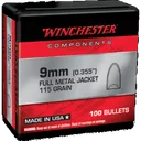 Winchester Ammo WB9MC115X Centerfire Handgun Reloading 9mm 115gr Full Metal Jacket Flat Base 100 Per Box/10 Case - Winchester