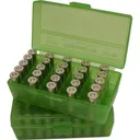 FLIP TOP PISTOL AMMO BOX 40S&W-45ACP 50 ROUND TRNSLSNT GREEN - Mtm