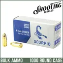 *FREE SHIPPING* Scorpio (SVT) Ammo 9mm 124gr FMJ - CASE / 1000 Rounds - Stv Ammo