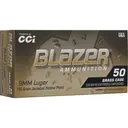 CCI Blazer Brass HP Pistol Ammo 9mm Luger 115gr. JHP 50 rd. - CCI Ammunition