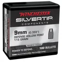 Winchester Ammo WB9ST115X Centerfire Handgun Reloading 9mm 115gr Silvertip Hollow Point 100 Per Box/10 Case - Winchester
