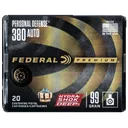 Federal Ammunition 380 AUTO 99GR HYDRA-SHOK DEEP HP Centerfire Handgun Personal Defense 25 round box - Federal Premium