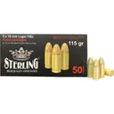 Sterling 9mm 115gr FMJ Brass Ammunition - 50 rounds - 8698779955748 - Global Ordnance