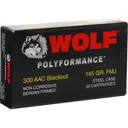 Wolf 300BLKFMJ1 Polyformance .300 Blackout 145 GR FMJ Steel Case, Non-Corrosive - 500 Round Case - Wolf