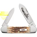 Case 00263 Canoe 2.60\"/1.97\" Folding Spear/Pen Plain Mirror Polished Chrome Vanadium Steel Blade/Peach Seed Jigged Amber Bone Handle - Case Knives