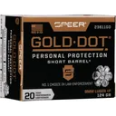 Speer Ammo 23611GD Gold Dot Personal Protection 9mm Luger +P 124 gr Hollow Point (HP) - 20rd Box - Cci