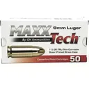 MaxxTech 9mm 115gr FMJ Brass Cased, Non-Corrosive, Boxer Primed, Fully-Reloadable - 50rd Box - PTGB9MMB - MaxxTech Ammo