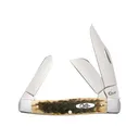 Case 00204 Stockman Large 3.30\"/2.30\"/2.20\" Folding Clip Point/Pen/Sheepsfoot Plain Mirror Polished Carbon Steel Blade, Peach Seed Jigged Amber Bone Handle - Case Knives