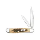 Case 00045 Peanut 2.10\"/1.53\" Folding Clip Point/Pen Plain Mirror Polished Tru-Sharp SS Blade, Peach Seed Jigged Amber Jigged Bone Handle - Case Knives