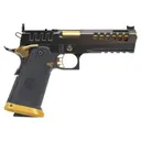 Watchtower Firearms DEMOLITIA9MM5ELITE Demolitia Full Size Frame 20+1 5\" Gold Plated PVD Ported Barrel, Graphite PVD Optic Cut/Serrated Steel Slide, Graphite PVD Frame, Black Textured Grip - Watchtower F-1