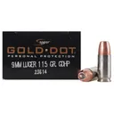 Speer Gold Dot 9mm Luger Ammo 115 Grain Bonded Jacketed Hollow Point Case of 200 (10 Boxes of 20) - Speer