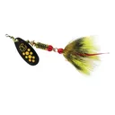 Mepps Aglia Black Fury Dressed Inline Spinner 1/4oz Gray & Yellow Tail Yellow Dot Blade - Mepps