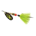 Mepps Aglia Black Fury Dressed Inline Spinner 1/6oz Gray & Chartreuse Tail Chartreuse Dot Blade - Mepps