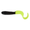 Mister Twister Teenie Curly Tail 2" Grub Black/Chartreuse Pearl Tail 20PK - Mister Twister