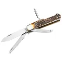 Boker Knives Hunters Knife Quadro Pocket Knife 3.35" Drop Point, Saw, Gut Hook CPM CruWear Satin Blade Stag Handle Bone - Boker