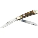 Boker Knives Traditional Series 2.0 Trapper Pocket Knife 3.25" Clip and Spey Point D2 Satin Blade Stag Handle Bone - Boker