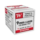 Winchester Target & Practice 9mm Luger Ammo 115 Grain Full Metal Jacket Case of 1000 (20 Boxes of 50) - Winchester