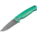 Boker Knives 1969 Mach-1 Pocket Knife 3.23" Drop Point Damascus Blade Aluminum Handle Teal - Boker