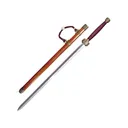 Cold Steel Two Handed Gim Sword 35" Spear Point 1050 Satin Blade Cord Wrapped Hardwood Handle Burgundy - Cold Steel