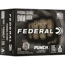 Federal Personal Defense Punch 9mm Luger Ammo 115 Grain Federal Punch Jacketed Hollow Point Case of 200 (10 Boxes of 20) - Federal Premium