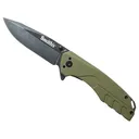 Smith's Battleplan Pocket Knife 3.35" Drop Point 400 Series Black Stonewash Blade G-10 Handle OD Green - Smiths