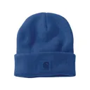 Carhartt Mens Knit Cuffed Leather Patch Beanie Glass Blue - Carhartt