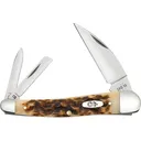 Case Seahorse Whittler Pocket Knife 2.33" Coping, Pen, Wharncliffe Carbon Polished Blade Peach Seed Jigged Bone Handle Amber - Case Knives
