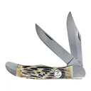Bear & Son Folding Hunter Pocket Knife 4.37" Clip Point, Drop Point Carbon Satin Blade Bone Handle Stag - Bear & Son