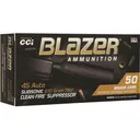 Blazer Brass Clean Fire Suppressor Subsonic 45 ACP Ammo 230 Grain Full Metal Jacket Case of 500 (10 Boxes of 50) - Blazer
