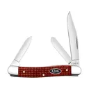 Case Medium Stockman Pocket Knife 2.5" Clip Point, Pen, Spey Carbon Mirror Polished Blade Burlap Micarta Handle Dark Red - Case