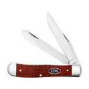 Case Trapper Pocket Knife 3.27" Clip Point, Spey Carbon Mirror Polished Blade Burlap Micarta Handle Dark Red - Case