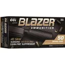 Blazer Brass Clean Fire Suppressor Subsonic 40 S&W Ammo 180 Grain Full Metal Jacket Box of 50 - Blazer