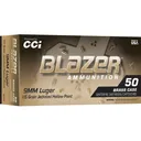 Blazer Brass 9mm Luger Ammo 115 Grain Jacketed Hollow Point Case of 500 (10 Boxes of 50) - Blazer