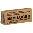 Remington Military/Law Enforcement Training 9mm Luger Ammo 115 Grain Full Metal Jacket Box of 50 - Remington