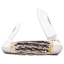 Bear & Son Piranha Pocket Knife 2.75" Drop Point 440 Satin Blade Bone Handle Stag - Bear & Son