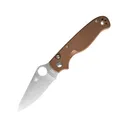 Spyderco Button Up Pocket Knife 3.25" Drop Point 8Cr13MoV Satin Blade G-10 Handle Brown - Spyderco