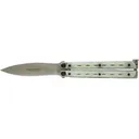 Bradley Cutlery Kimura Butterfly Knife 4.125" Spear Point 154CM Satin Blade Stainless Steel Handle White - Bradley Cutlery