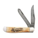 Bear & Son 507D Folding Knife 2.75" Clip Point Damascus Blade Bone Handle Stag - Bear & Son